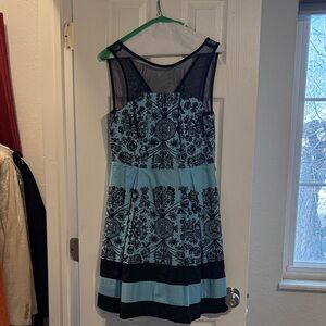 Eva Franco Aqua and Black Patterned Mini Dress